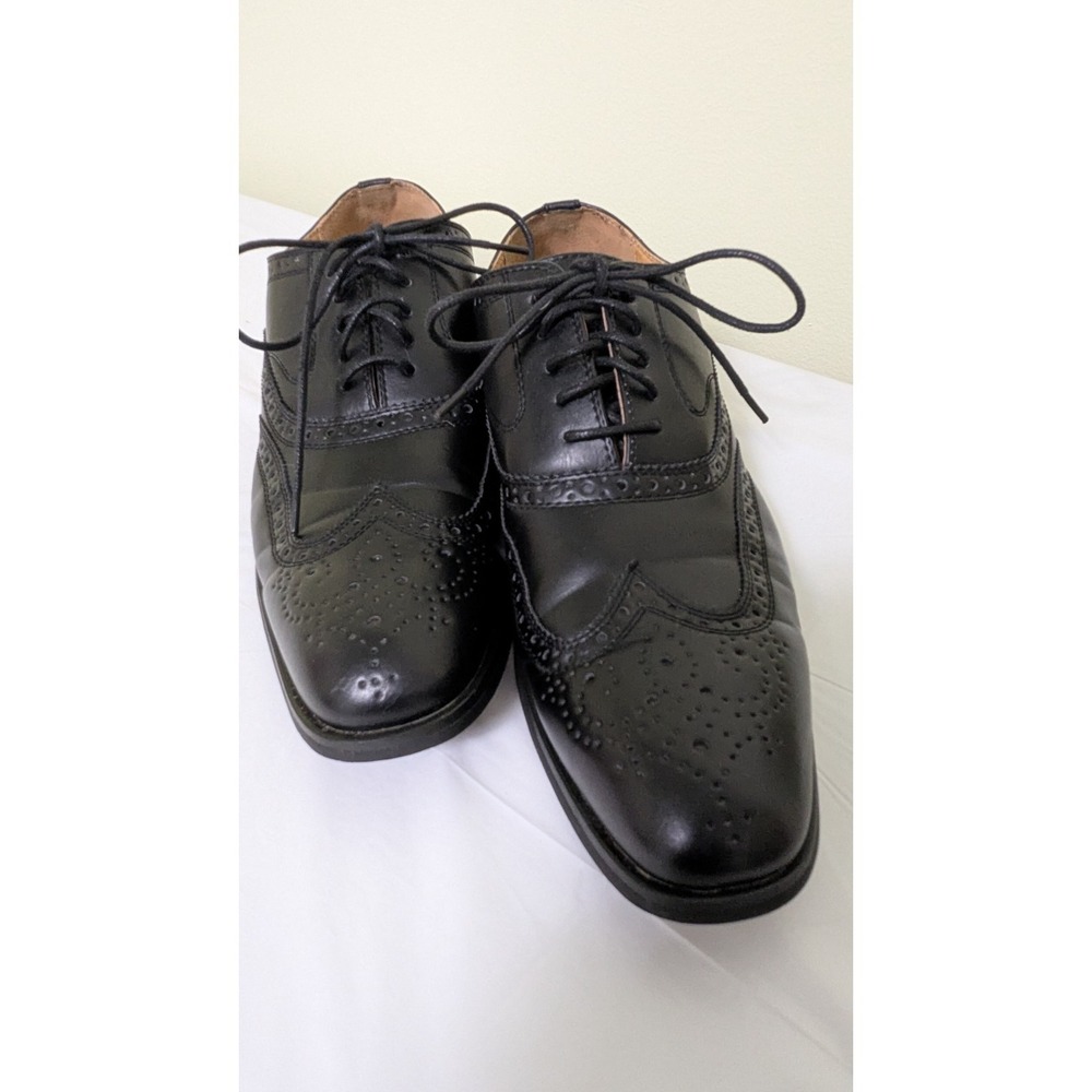 Vincent Cavallo Mens Black Faux Leather Wingtip Oxford Dress Shoe C-391 11